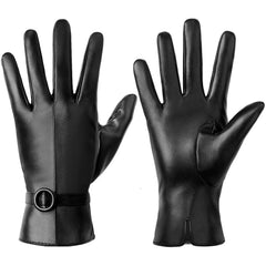 Winter Leather Gloves for Women, Touchscreen Texting Driving Gloves, Warm Fleece Lined Womens Gloves for Cold Weather - Black