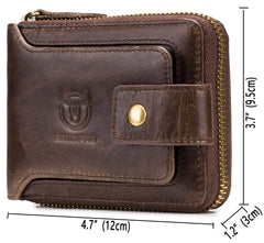 BULLCAPTAIN Mens Genuine Leather Zipper Wallet RFID Blocking Bifold Zip Around Multi Credit Card Holder,Big (brown)