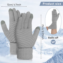 Women's Winter Warm Touchscreen Gloves, Thermal Knit Soft Fleece Lined Gloves Winter Texting Gloves Elastic Cuff Anti-Slip Gloves - Grey