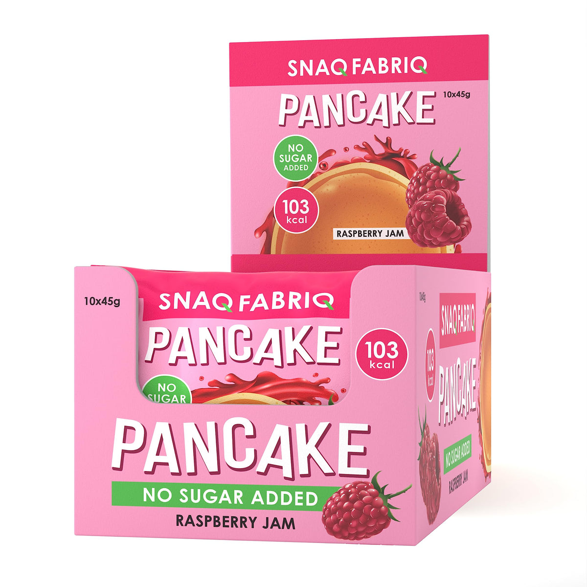 Snaq Fabriq Whole Wheat Flour Pancakes, Filled with Coconut Oil and a Delicate Sugar-Free Raspberry Toping., No Sugar Added, 10 x 45 g. - Raspberry Jam