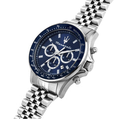 Maserati R8873640025 Men's Watch, Chronograph, Analogue, 44 mm, Challenge Collection - Silver/Blue