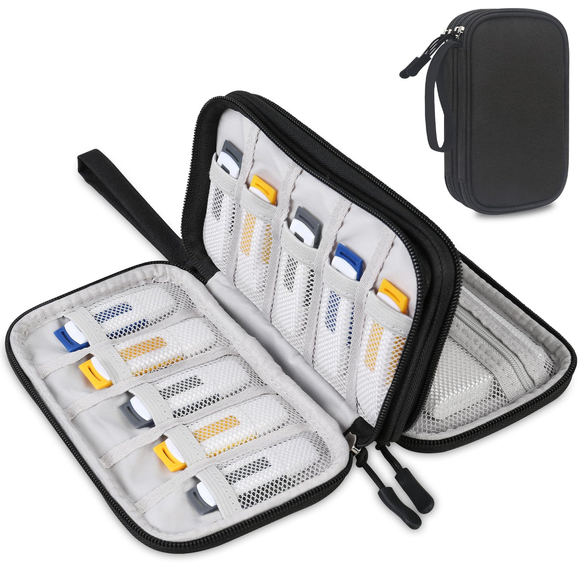 Lacdo USB Flash Drive Case Thumb Drive Holder Case Organizer Portable Electronic Accessories Storage Bag for SanDisk/SamData/Samsung USB Flash Drives Jump Drive Memory Stick, SD Card, Cable, Black