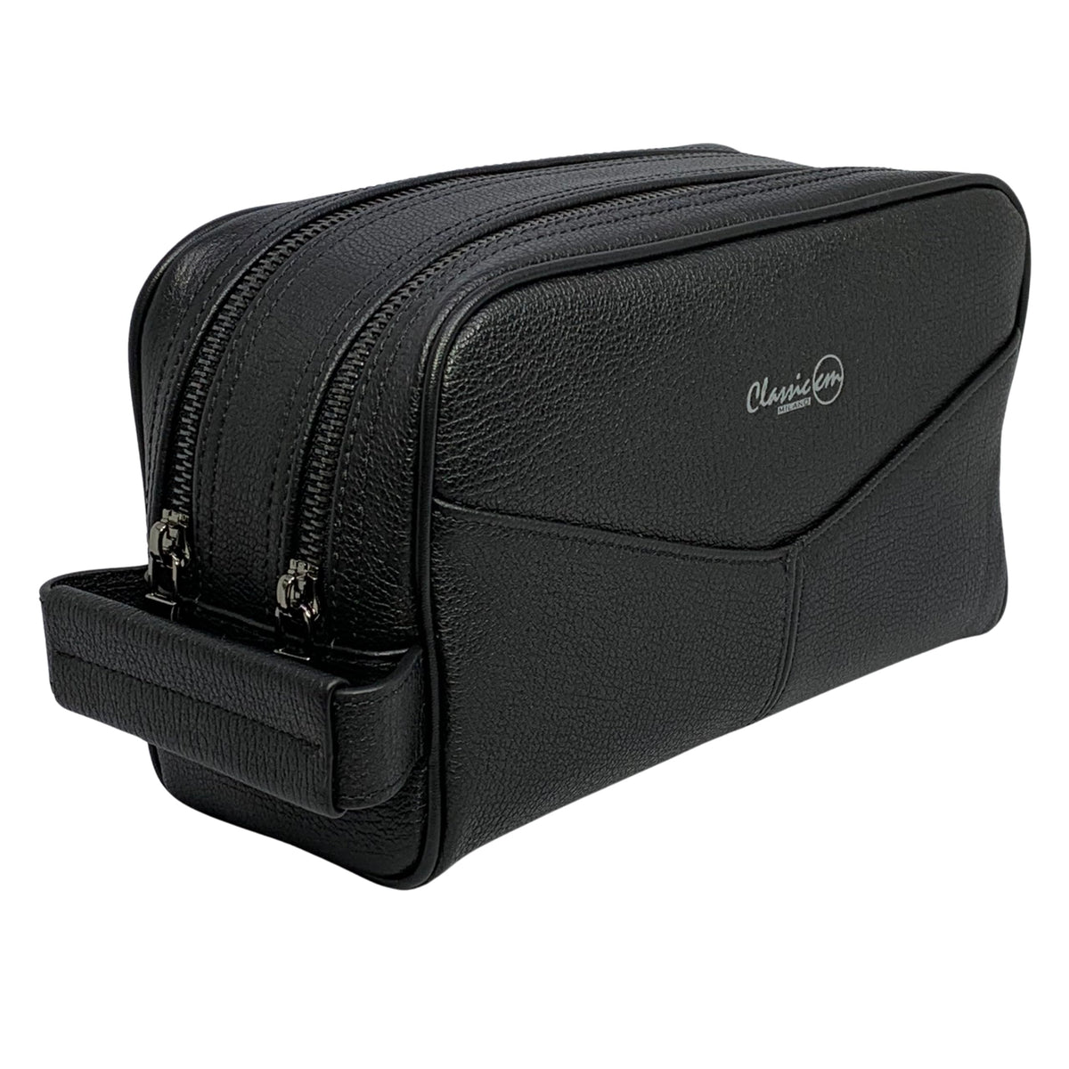 Classic Milano® Leather Travel Toiletry Bag, Hand Bag, and Clutch Bag for Men and Women – Travel Organizer, Spacious Cosmetic Case & Dopp Kit for Shaving, Makeup & Grooming Essentials (BLACK (202228))