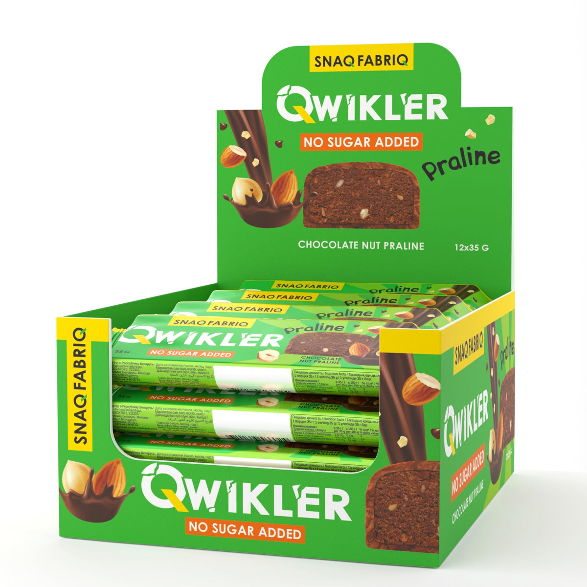 Snaq Fabriq Qwikler Bar with Chocolate Nut Praline No Sugar Added - 12x35g (Pack of 12)
