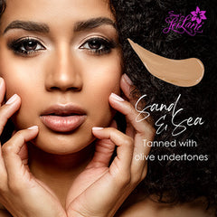 Island Goddess (Sand Sea) Waterproof Full Coverage Vegan, Cruelty-Free 3 in 1 Liquid Foundation, 1 oz. No Parabens, Gluten, Fragrance