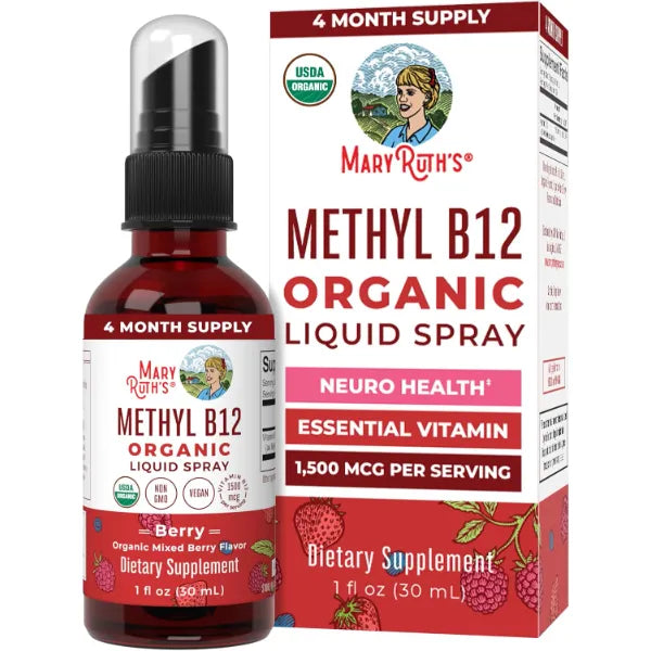 MARYRUTH'S Organic Methyl B12 Spray, 1,500 mcg B12 Per Serving, 1 Fl Oz | 1,500 mcg B12 Per Serving