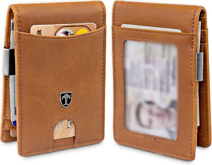 TRAVANDO Money Clip Wallet Atlanta Mens Front Pocket Slim RFID Blocking - Credit Card Holder - Mini Bifold - Cognac Brown