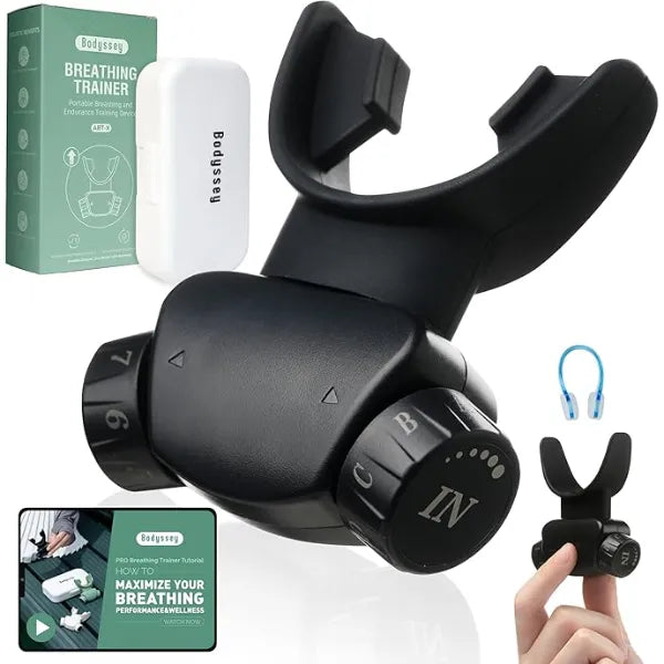 Bodyssey Breathing Trainer Premium Silicone Trainer Boost Breathing Patterns Adjustable Resistance Levels Compact, Portable, and Easy to Maintain Black