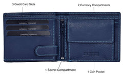 URBAN FOREST Oliver Blue Leather Wallet for Men - Packed in Premium Wooden Box for Festive Gifting