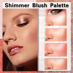 GEEWHILE Shimmer Blushers For Cheeks Make Up, 4 Colors Long-Lasting Blush Palette, 3 In 1 Blusher Contouring Highlighting, Natural-Looking Powder Blush for Women, Smudge-proof & Sweat-Resistant Blush