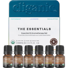 Cliganic Organic Aromatherapy Essential Oils Set (Top 6 - The Essentials), 100% Pure Natural - Peppermint, Lavender, Eucalyptus, Tea Tree, Lemongrass & Orange