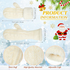 Winter Warm Mittens for Women Cozy Thick Knitted Gloves Soft Lining Cold Weather Accessories Gifts - White