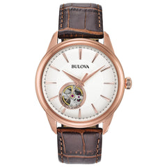Bulova Men's Classic Automatic Watch with Leather Strap, Open Aperture Dial, Hack Feature, 41mm - Rose Gold