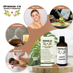 Drsous Ca Organic Cumin Oil 100ml | 100% Pure Cold Pressed Therapeutic Grade Essential Oil for Hair Growth, Muscle and Joint Relief | Made in Palestine