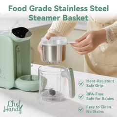 chefhandy Baby Food Maker, 5 in 1 Baby Food Processor, Smart Control Multifunctional Steamer Grinder with Steam Pot, Auto Cooking & Grinding, Baby Food Warmer Mills Machine, Green