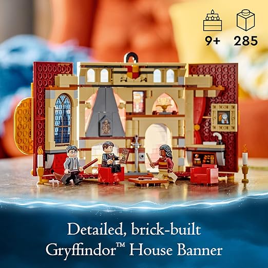 LEGO Harry Potter Gryffindor House Banner Set 76409, Hogwarts Castle Common Room Toy or Wall Display, Fold Up Travel Toy, Collectible with 3 Minifigures, Black,golden