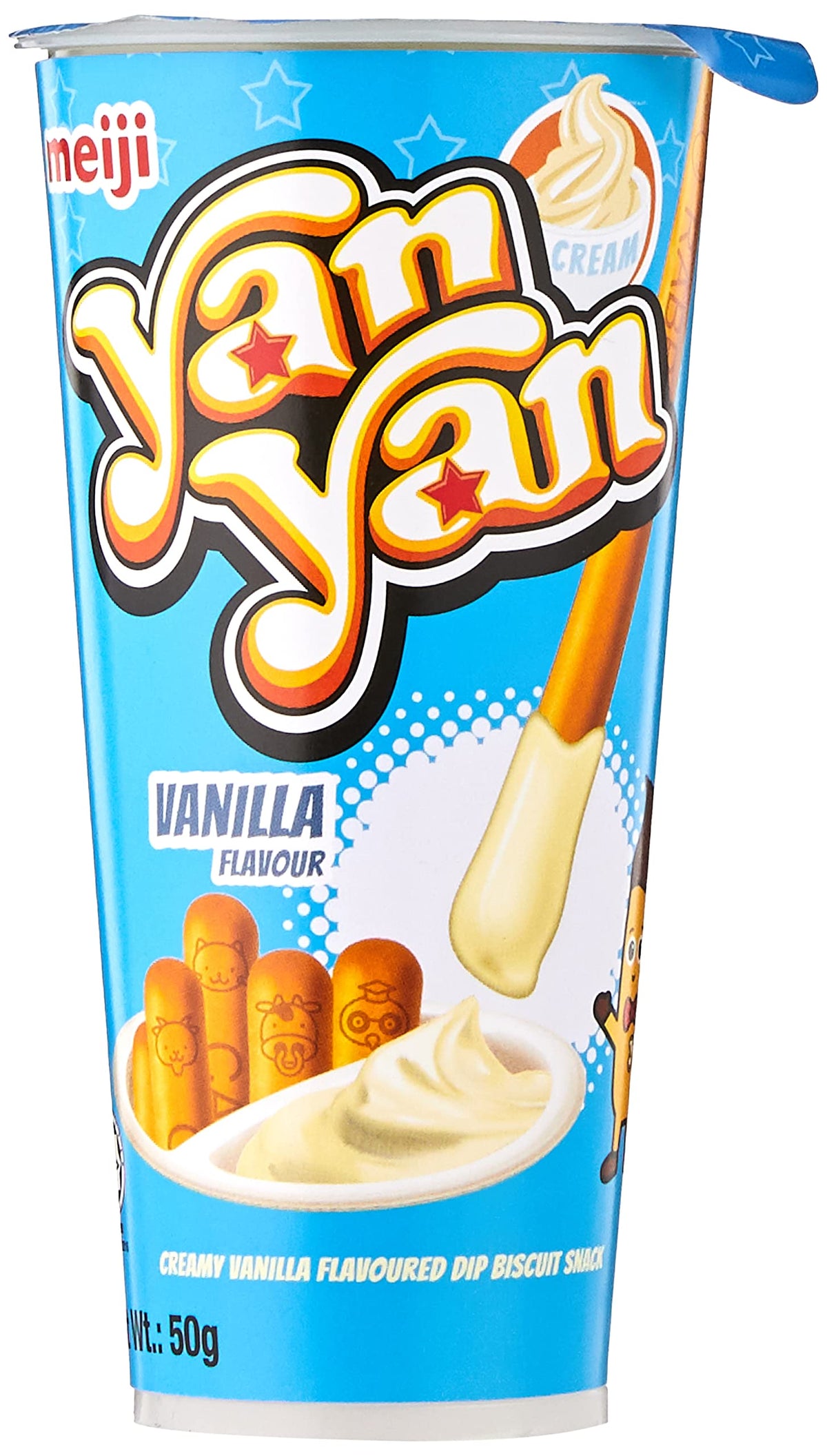 Meiji Yan Yan Vanillia Biscuits Stick, Fun Biscuit Sticks with Creamy Vanilla-Flavored Dip - 42g