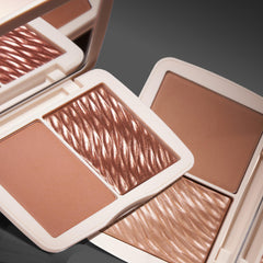 Azonee Monochromatic Powder Bronzer Duo with 1 Pcs Highlighting Brush, Suntan Bronze, Soft Matte Luminous Shimmer Finish, Create Custom, High Impact Bronze Glow