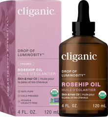 Cliganic Organic Rosehip Seed Oil for Face, 100% Pure | Natural Cold Pressed Unrefined Non-GMO - 120ml