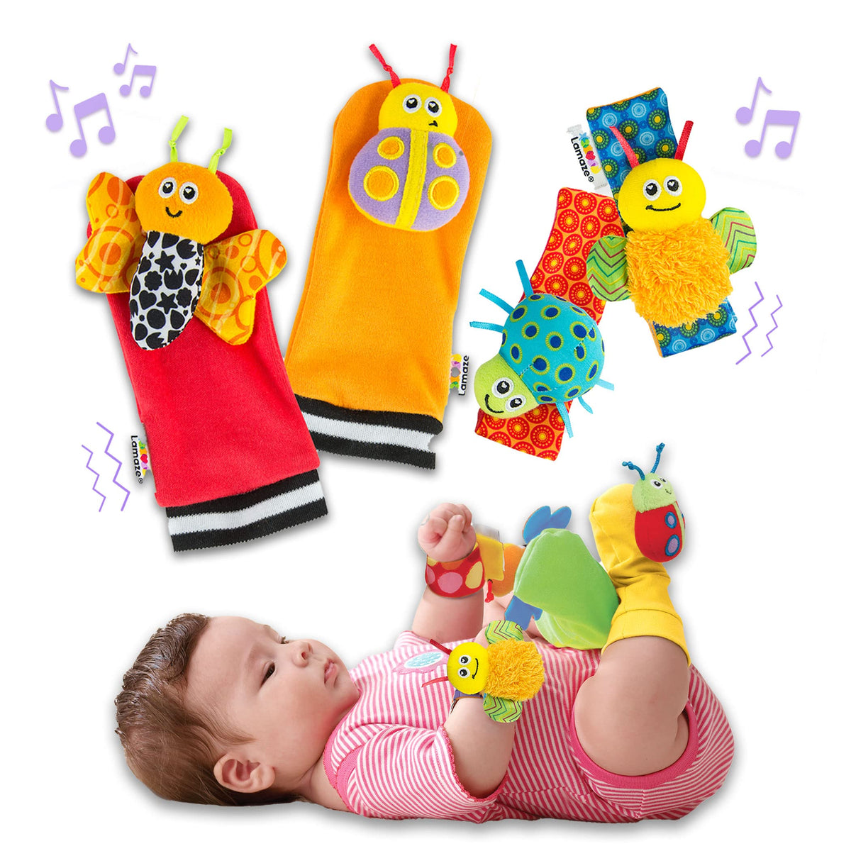 Lamaze Gardenbug Wrist Rattle & Footfinder Set – Infant Sensory Toy for Hands & Feet – Encourages Motor Skills – 0+ Months