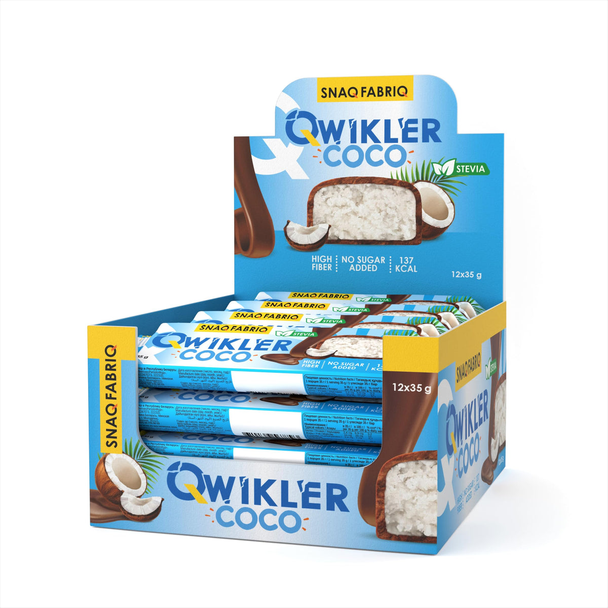Snaq Fabriq Qwikler Coco Bar Coconut High Fiber and No Sugar Added 12x35g (Pack of 12)