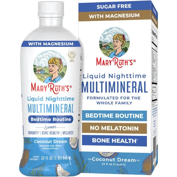 MARYRUTH'S Liquid Nighttime Multimineral | NO Melatonin | Bedtime Routine | Magnesium Citrate | Calcium | Zinc | Vitamin D3 | Available in 4 Flavors | Vegan | Sugar Free | Gluten Free | 32 Oz | NO Melatonin, Magnesium Citrate, Calcium, Zinc, Vitamin D3