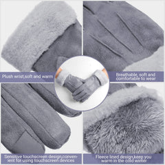 3 Pairs Winter Warm Touchscreen Gloves Women's Fleece Lining Texting Gloves Fuzzy Cuff Thermal Soft Winter Gloves for Skiing - Black, Gray, Red