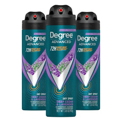 Degree Men Advanced Antiperspirant Deodorant Dry Spray Deep Cedar & Lavender, 72-Hour Sweat and Odor Protection Deodorant for Men With Body Heat Activated Technology 3.8 oz (3 Count)