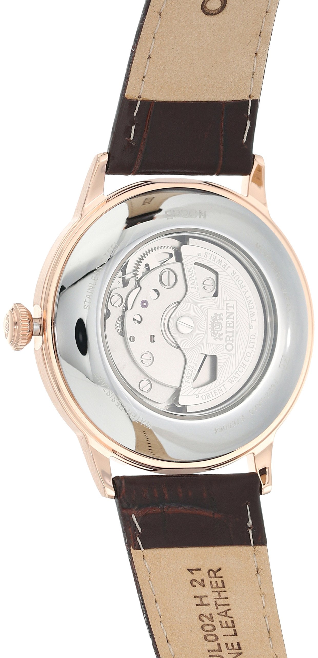 Orient 'Bambino Open Heart' Japanese Automatic Stainless Steel and Leather Dress Watch