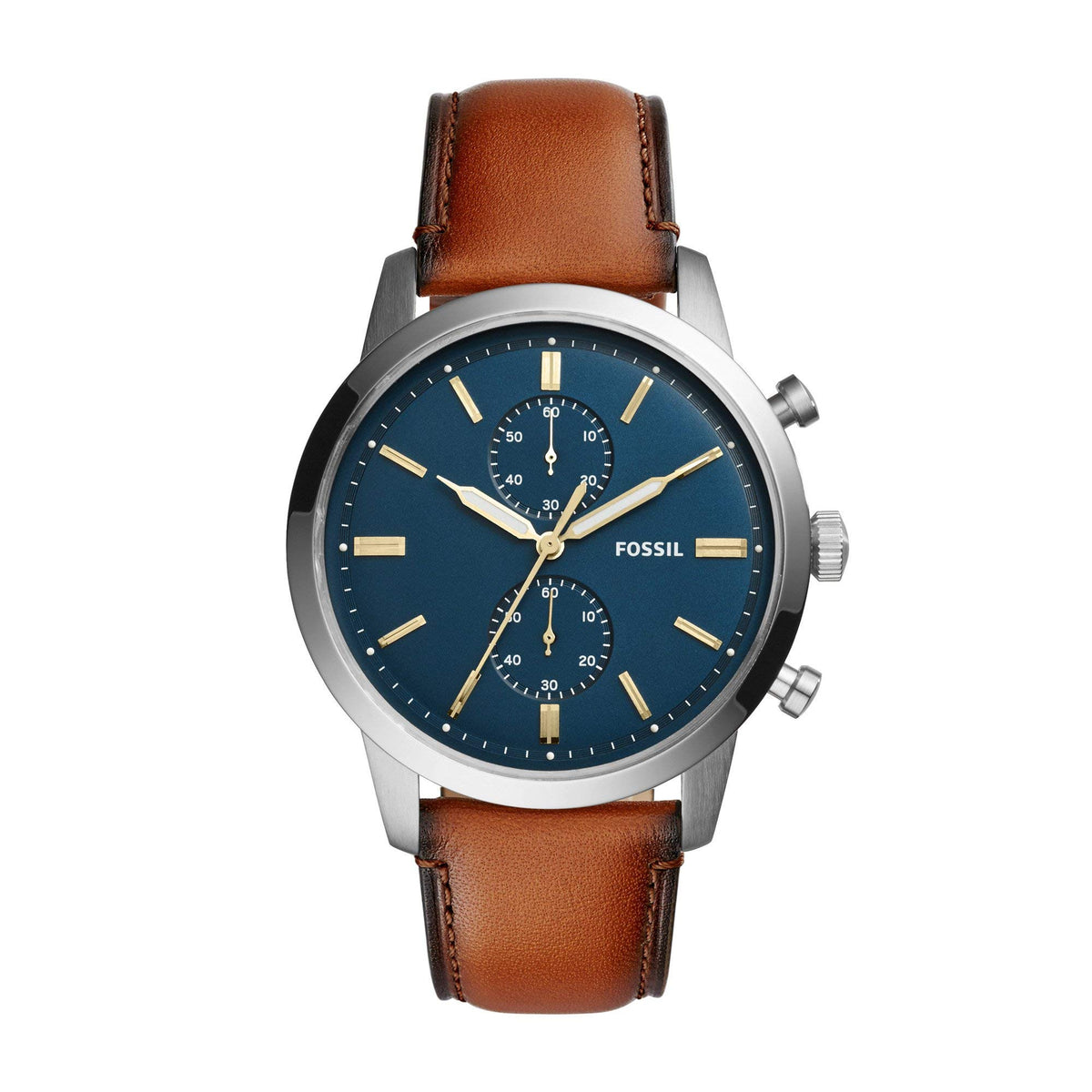 Fossil Watch for Men Townsman, Quartz Chronograph Movement, 44 mm Silver Stainless Steel Case with a Leather Strap, FS5279