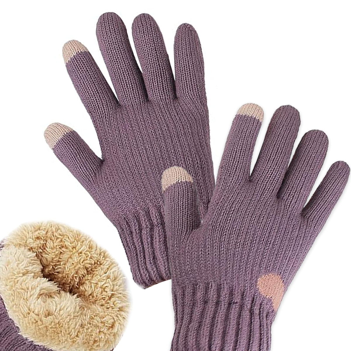 BananaHome Thermal Winter Gloves Fleece Lining Touch Screen Knit Stretchy Warm Gloves Cold Weather Gloves for Running Cycling Riding for Women - Purple