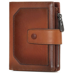 KASTWAVE Genuine Leather Wallets for Men, Bifold RFID Blocking Wallet, Small Compact Card Case Purse with Zipper, Ladies Card Holder Wallet with id Window (Brown)