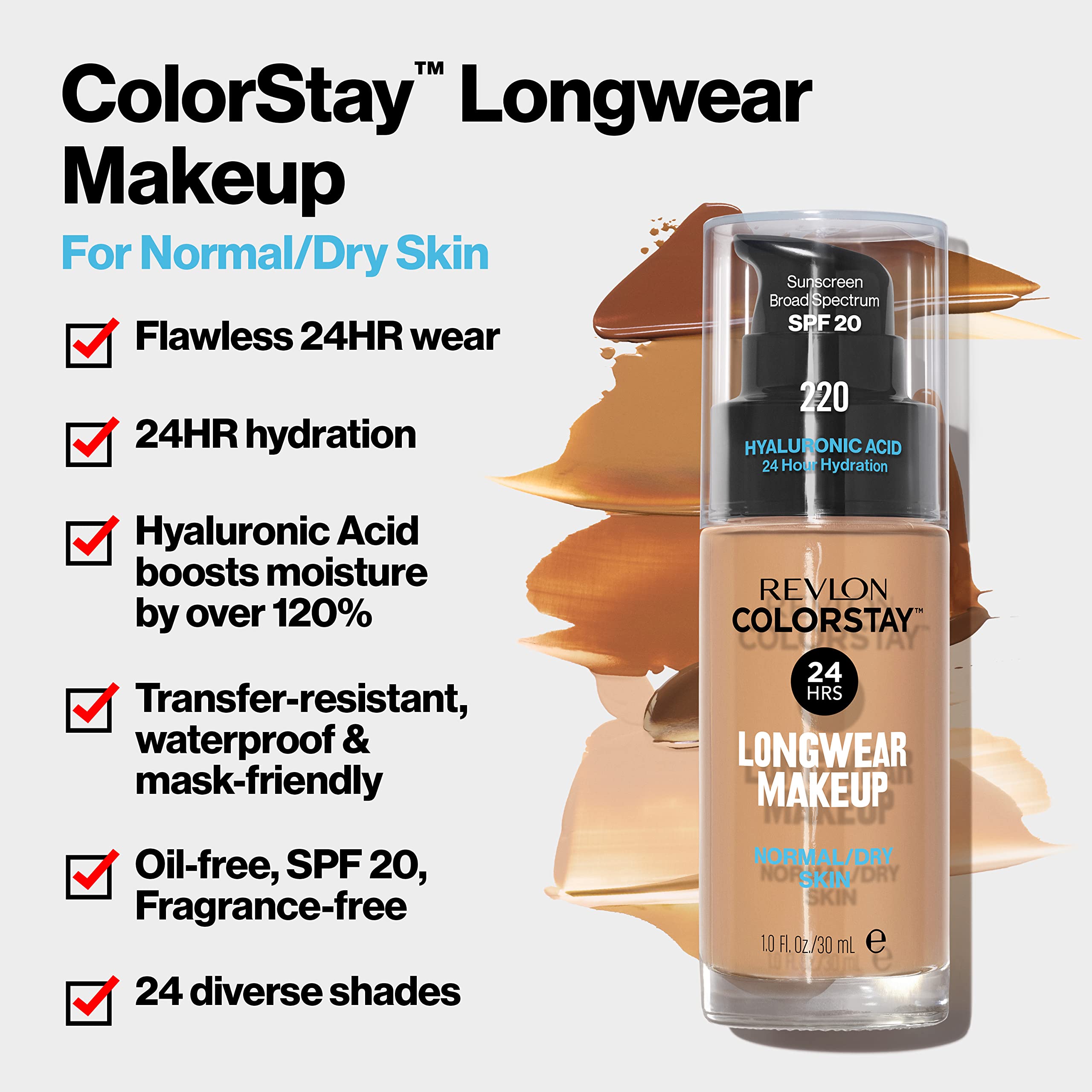 (Walnut) - Revlon ColorStay Makeup for Normal/Dry Skin SPF 20, Longwear Liquid Foundation, with Medium-Full Coverage, Natural Finish, Oil Free, 500 Walnut, 30ml