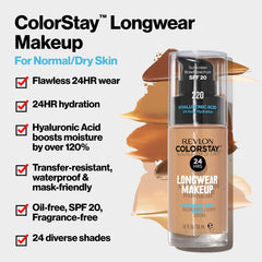 (Sun Beige) - Revlon ColorStay Makeup for Normal/Dry Skin SPF 20, Longwear Liquid Foundation, with Medium-Full Coverage, Natural Finish, Oil Free, 392 Sun Beige, 30ml