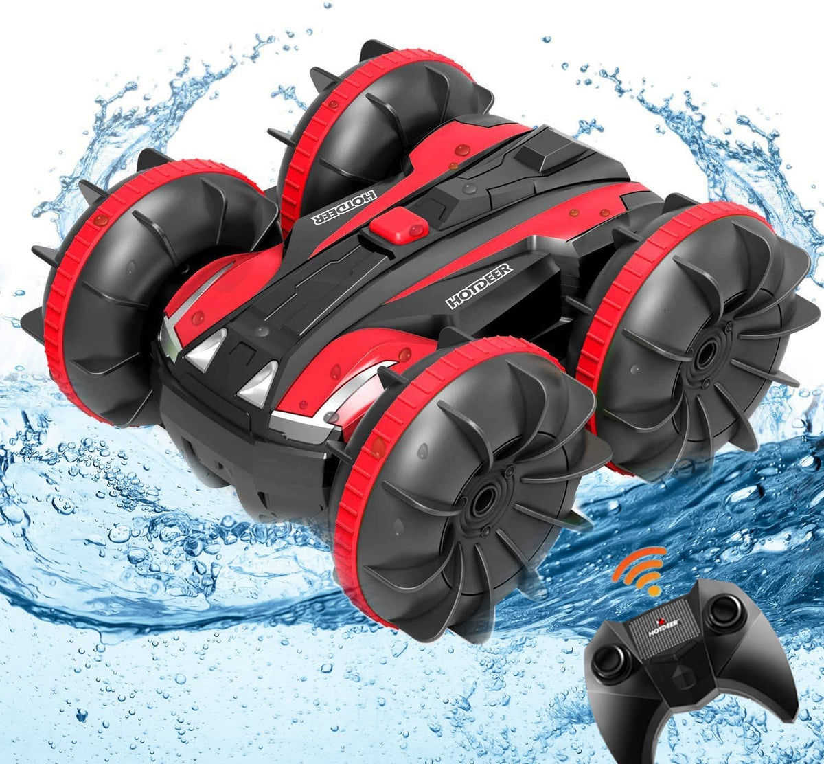 FREE TO FLY Remote Control Car Boat Truck- Amphibious for Kids 4WD Stunt Cars 2.4Ghz Rotating 360°Offroad Terrain RC Vehicle Water Land Toys for 6 7 8 9 10 11 12 Years Old Boys(red)