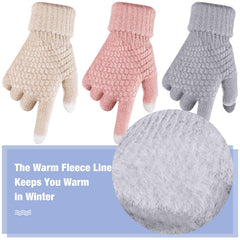 ELECDON Winter Touchscreen Gloves, Women's Winter Touchscreen Gloves with Fleece Lining, Warm Knit Gloves with Elastic Cuffs for Cold Weather -Black/Grey/Pink/Beige