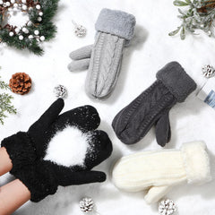 Winter Warm Mittens for Women Cozy Thick Knitted Gloves Soft Lining Cold Weather Accessories Gifts - Black