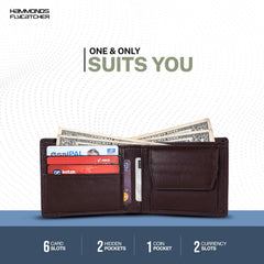 Hammonds Flycatcher RFID Protected Redwood Brown Leather Wallet for Men|6 Card Slots| 1 Coin Pocket|2 Hidden Compartment|2 Currency Slots|1 ID Slot