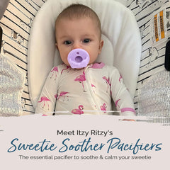 Itzy Ritzy Sweetie Soother Pacifier Set of 2 - Silicone Newborn Pacifiers with Collapsible Handle & Two Air Holes for Added Safety; Set of 2 in Daffodil/Purple Diamond, Ages Newborn & Up
