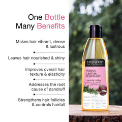SOULFLOWER ROSEMARY CASTOR HAIR OIL FOR HAIR GROWTH, HAIRFALL CONTROL, FOR DRY, DAMAGED, CURLY, COILY, FRIZZY & BEARD HAIR - 100% PURE, VEGAN, CLINICALLY PROVEN, ECOCERT COSMOS CERTIFIED, 6.77 FL OZ