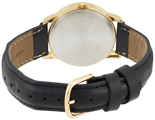 Timex Mens Quartz Watch, Analog Display And Leather Strap - Black/Gold