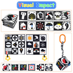 KUANGO 3 Pcs Black and White High Contrast Baby Toys, Newborn to 3 Months, Montessori Sensory Soft Book for Early Education, Infant Tummy Time Toys, Baby Gifts