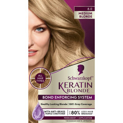 Schwarzkopf Keratin Color Anti-Age Hair Color Cream, 8.0 Medium Blonde (Packaging May Vary)