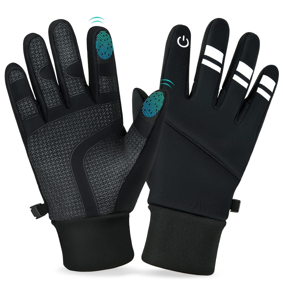 BIGTHREE Winter Warm Gloves, Touch Screen Skiing Gloves, Windproof and Water Resistant Sports Gloves, Anti-slip Thermal Liner Gloves for Walking Running Riding Driving Cycling Skiing Hiking L Size - Black