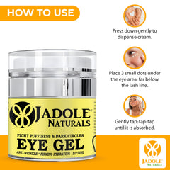 Jadole Naturals Eye Gel – 50ml | Enriched with Hyaluronic Acid, Jojoba Oil, Cucumber Extract & Aloe Vera | Reduces Dark Circles, Puffiness, Bags, Wrinkles, Redness, and Irritation | Eye care Routine