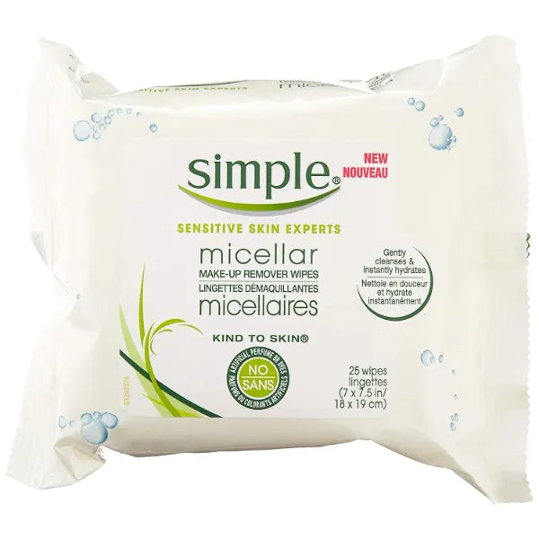 Simple Facial Wipes Micellar, 25 Count (Pack of 6)