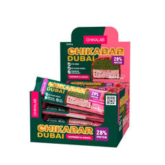 Chikalab Chikabar Dubai Chocolate Protein Bar Raspberry with Pistachio and Kunafa No Sugar Added - 45g (Pack of 12)