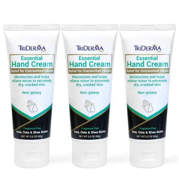 TriDerma Essential Hand Cream Relief for Overworked Hands, Moisturizes Extremely Dry, Cracked Skin, Non-greasy, Fragrance Free - 2.2 oz (Pack of 3)