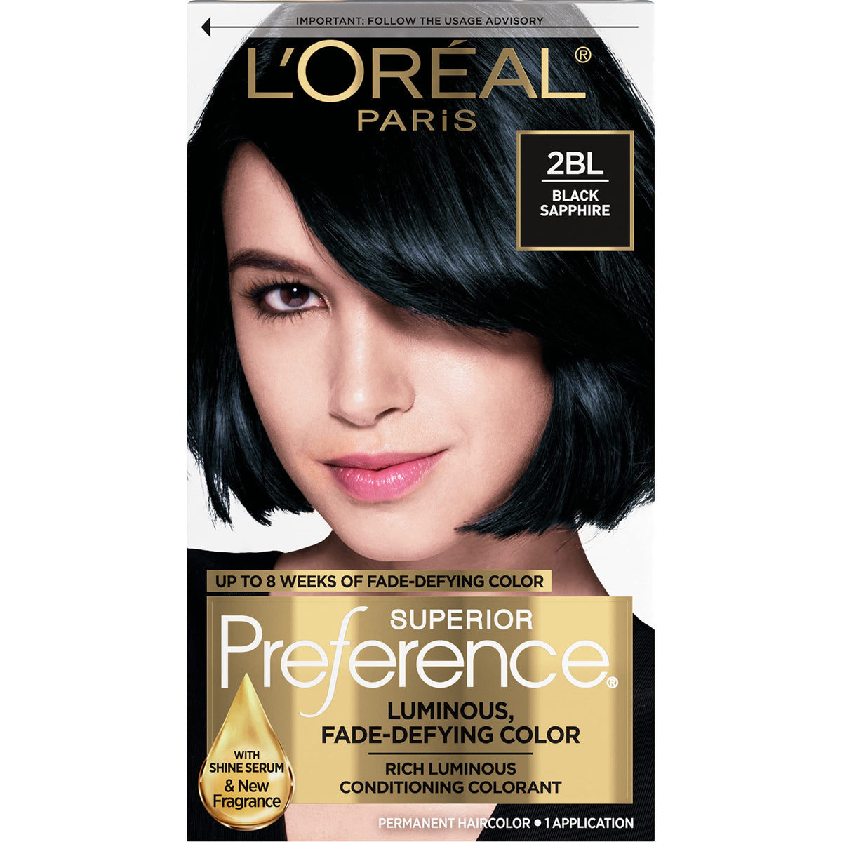 L’Oréal Paris L'Oreal Superior Preference Fade-Defying + Shine Permanent Hair Color, 2BL Black Sapphire, Pack of 1, Hair Dye