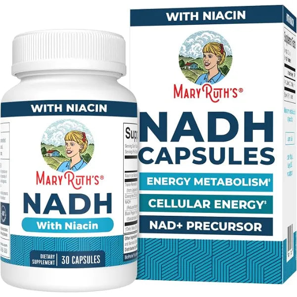 MARYRUTH'S NADH Capsules, Niacin, NAD+ Precursor, 30 Servings, CoQ10, Vegan | Trans-Resveratrol, Cellular Energy, Non-GMO, Gluten Free